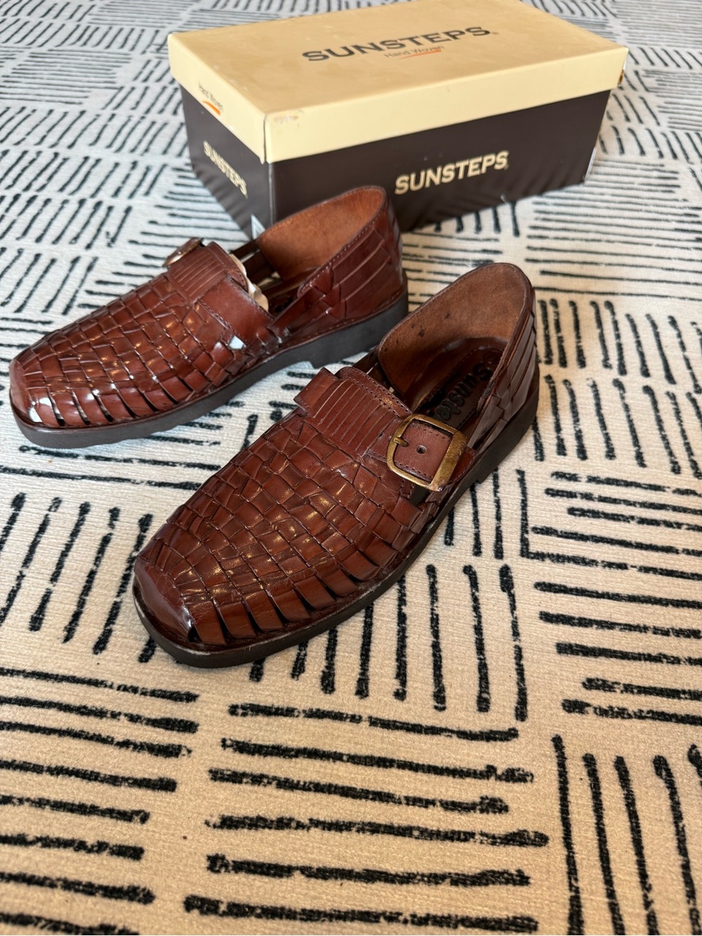 Vintage Sunsteps Hand Woven Leather Huarache Sandals Mens Size 7.5 New Box